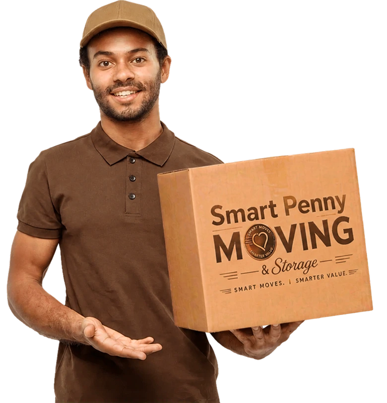 Smart Penny Moving mover holding a box