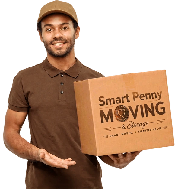Smart Penny Moving mover holding a box