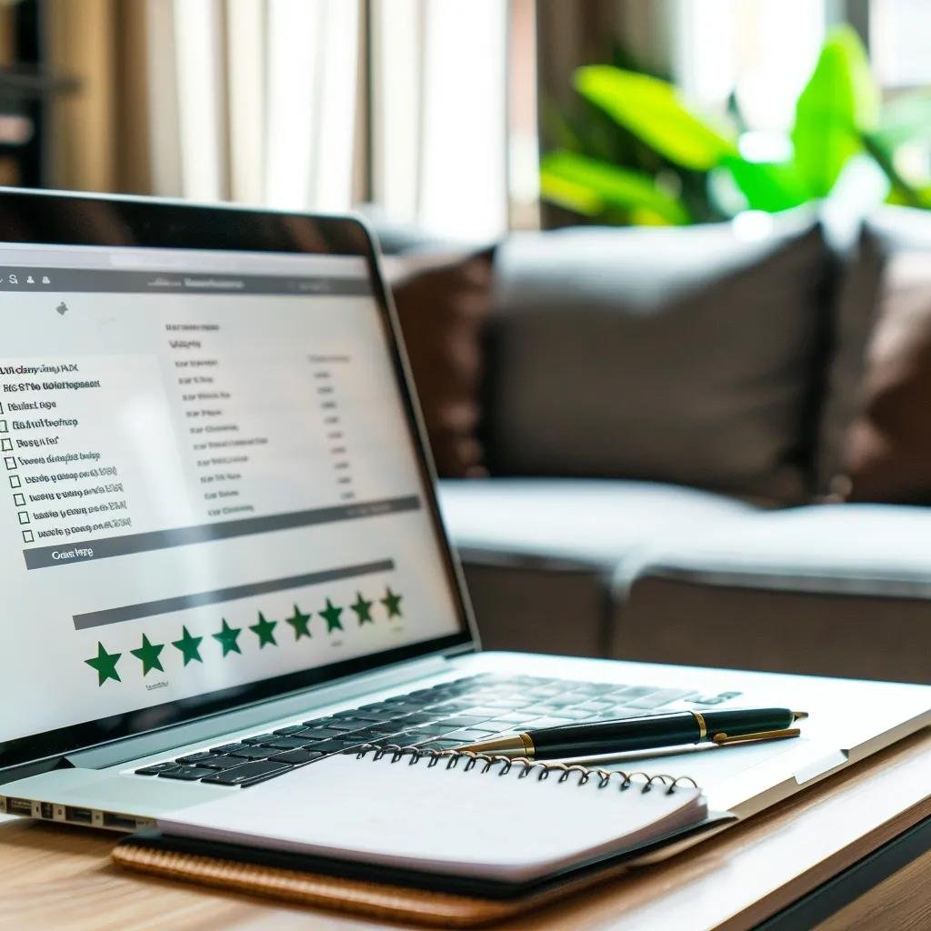 Laptop displaying positive customer reviews about local moving companies