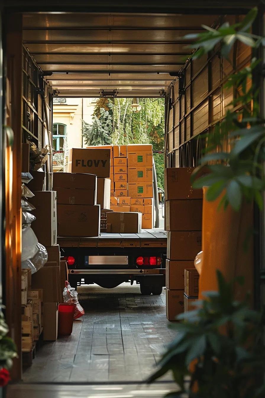 Moving truck surrounded by packing materials illustrating additional moving services