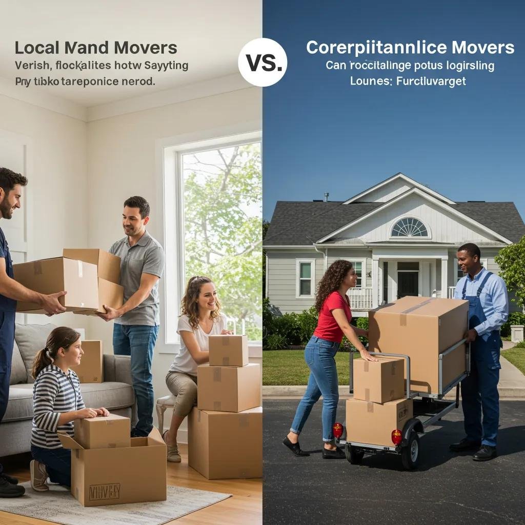 Benefits of local versus long-distance movers illustrated in a split image