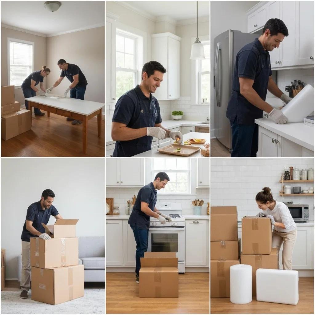 Side-by-side view of full, partial, and fragile-only packing services in homes