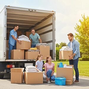 Family packing belongings into a moving truck, illustrating the excitement of moving