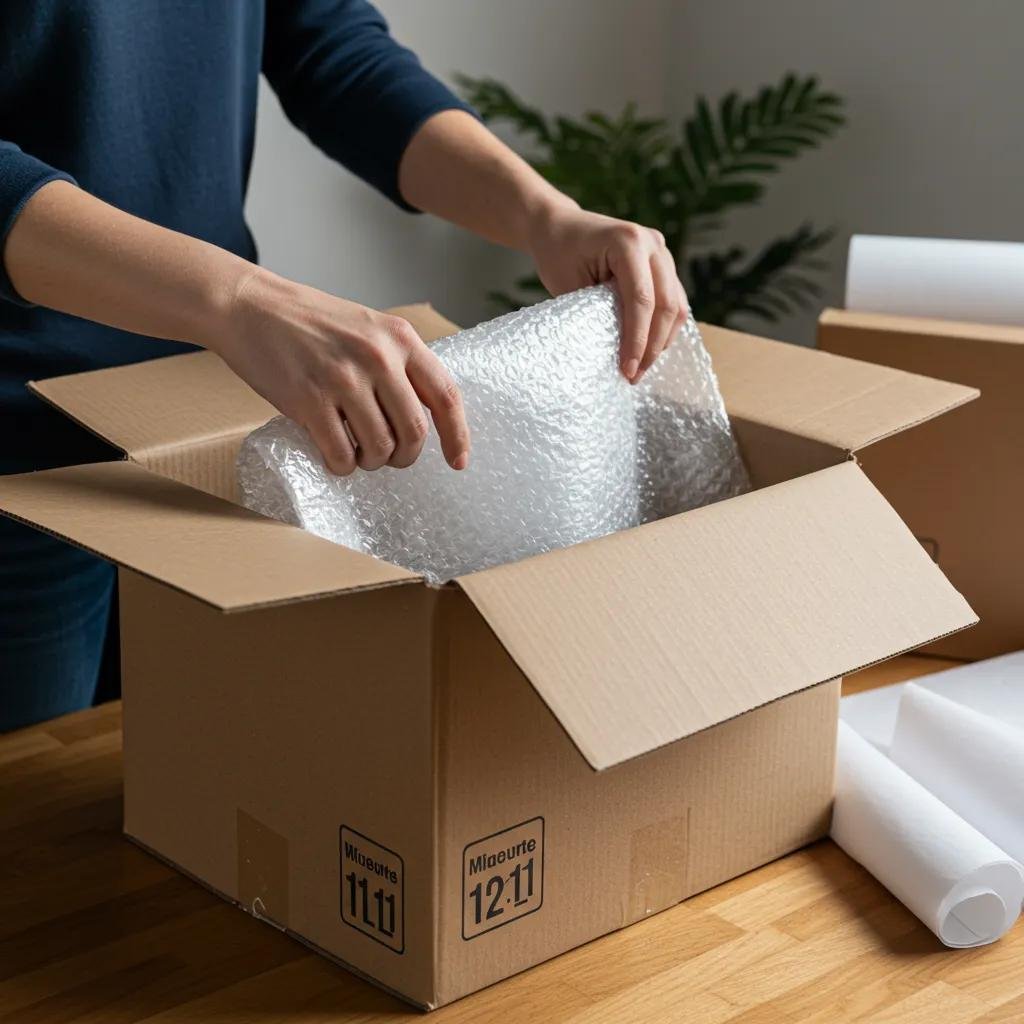 Person packing fragile items securely, demonstrating smart packing strategies for a safe move