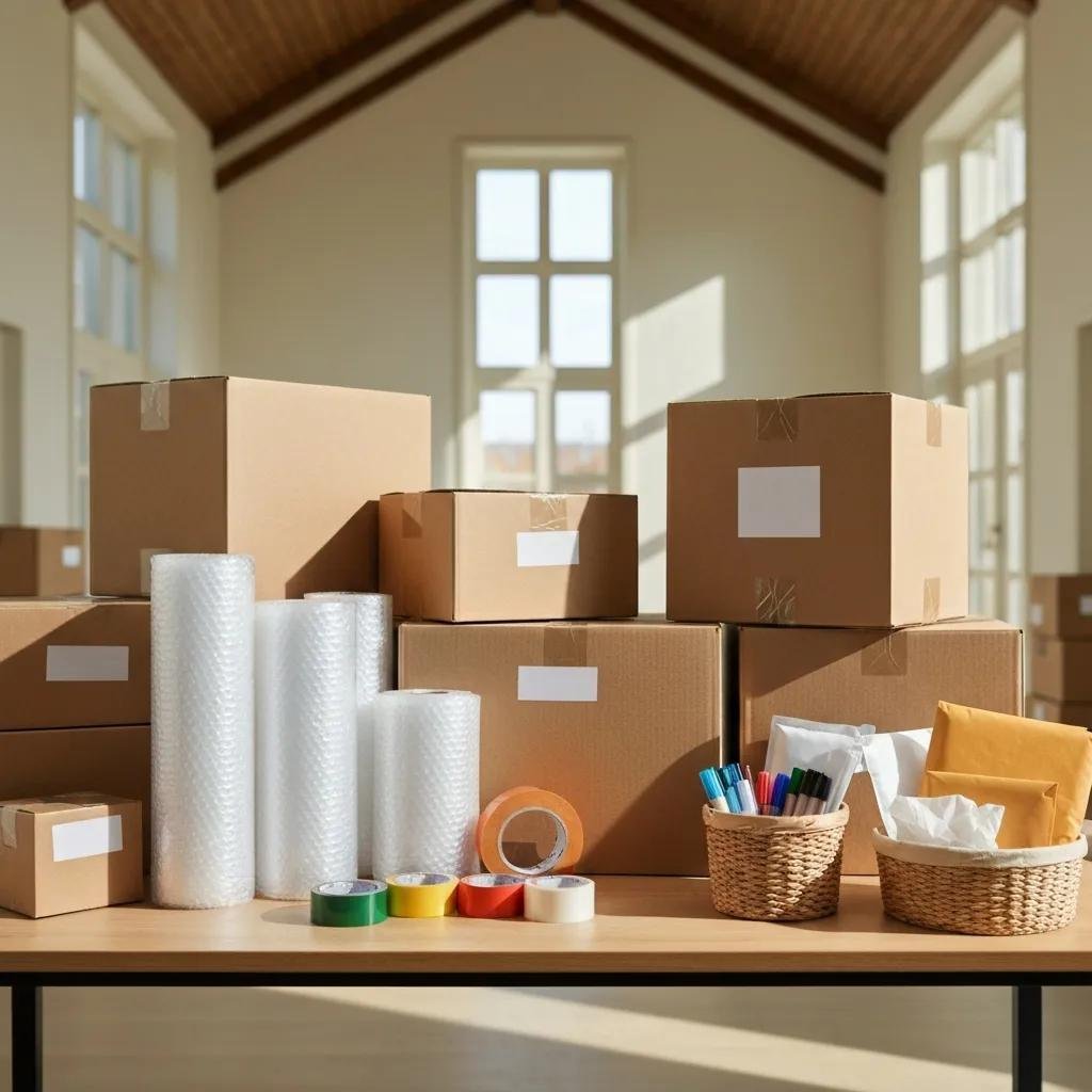 Boxes, bubble wrap, and tape — essential packing supplies for a long-distance move