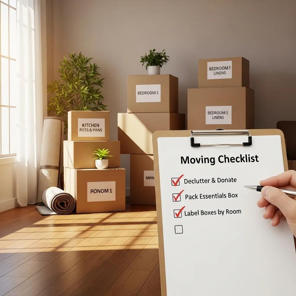 Organized checklist showing cost-saving moving tips