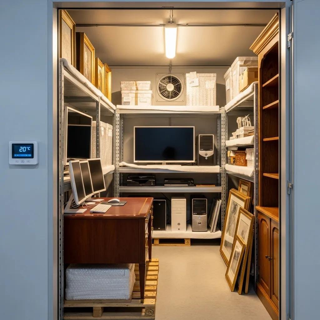 Interior of a climate-controlled storage unit keeping sensitive items safe