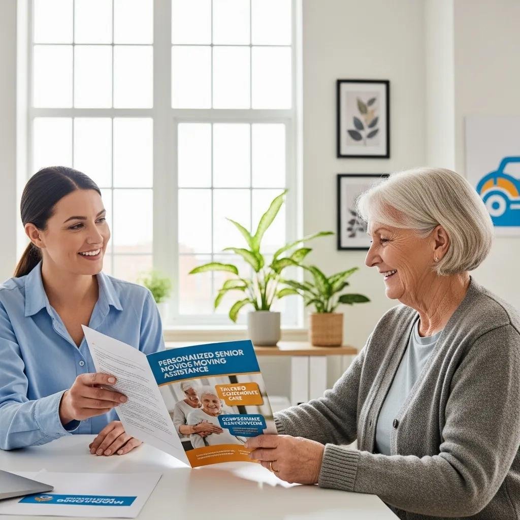 Senior talking through moving options with a friendly representative to create a personalized plan